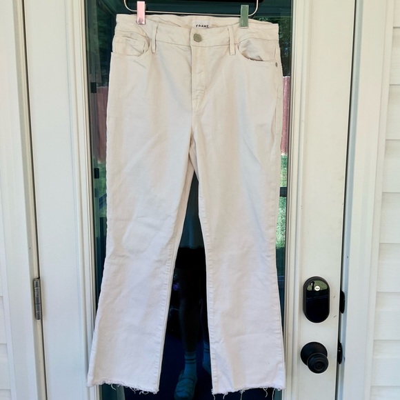 Frame Le Crop Mini Boot Cream Raw Fray Size 29 - Picture 1 of 8